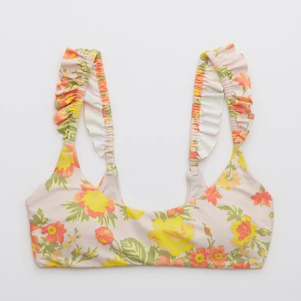 🍹AERIE RUFFLE SCOOP BIKINI TOP SIZE L & BOTTOM SIZE M - Picture 7 of 15
